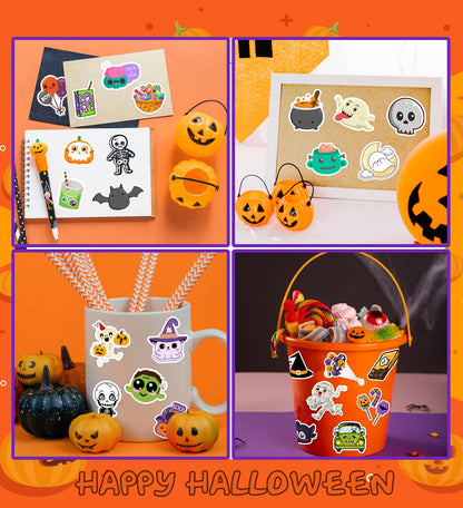 HSHFAMIIY Halloween Party Favors, Halloween Stickers, 100 PCS Non Repeating Vinyl Waterproof Stickers for Kids, Hall-oween Decorations Games Treats Classroom Crafts Gifts Party Supplies
