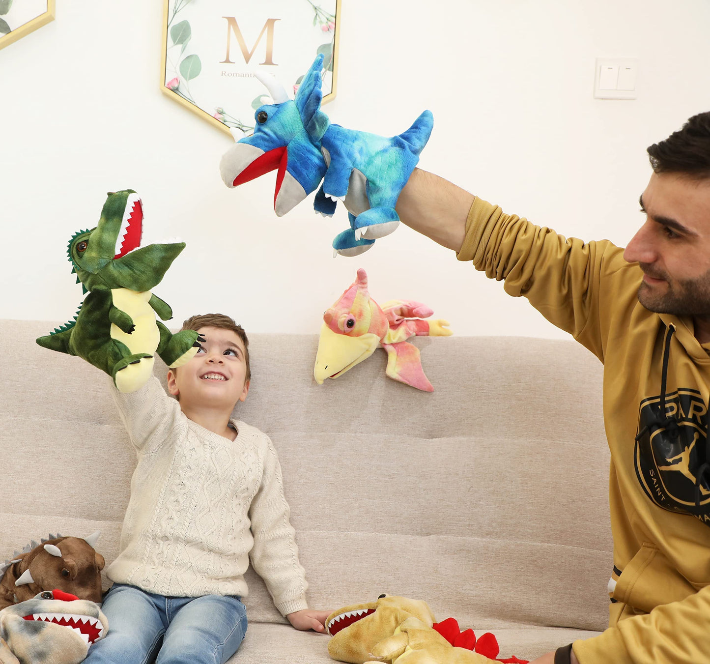 Hand Puppets Dinosaur Puppets for Kids, Dinosaur Toys for Boys Girls, Plush Dinosaur Stuffed Animal Story Toys Gifts for 3-6 Year Old Boy (T-Rex)