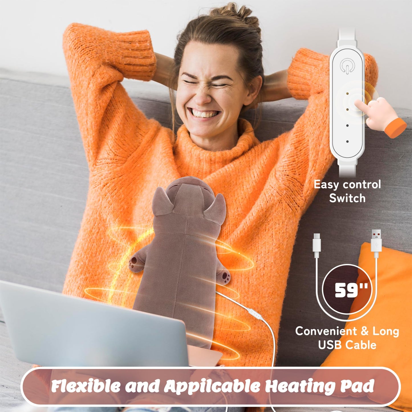 Electric Heating Pad for Period Cramps, Cuddly Soft 14" Capybara Plush with a Hot Soft Belly USB Powered, Menstrual Heating Pad Neck Shoulder Pain Relief, Gift for Women Daughter Wife