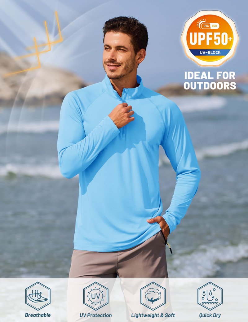 TACVASEN Long Sleeve Swim Shirts for UPF 50+ Sun Protection Shirts Quick Dry Rash Guard Outdoor 1/4 Zip T-Shirts Waterfall Blue XXL