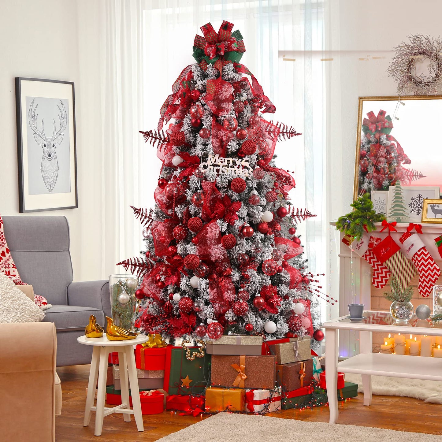 CristBest 30ct Christmas Ball Ornaments-60mm/2.36" Shatterproof Clear Plastic Xmas Balls Baubles Set with Stuffed Delicate Sparkling, Hanging Christmas Tree Decorations (Red)