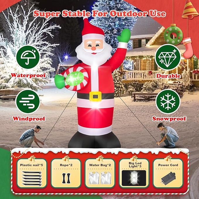 7 FT Christmas Inflatables Santa Claus Outdoor Decorations Blow Up Yard Santa Claus Holding a Plate with Built-in LEDs for Holiday Party Xmas Yard Garden Lawn Decor