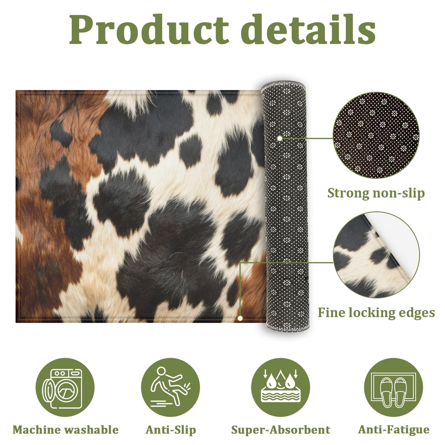 KOUTIA Cowhide Cow Print Bath Mat Animal Skin Non-Slip Bathroom Rugs Mats Washable Door Mat Quick Dry Doormat for Entrance Indoor Outdoor Laundry, 17x30 Inch