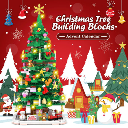 Advent Calendar 2025 Christmas Tree Building Toy Set with LED light, Christmas Countdown Calendar, 24 Days Building Block for Kids Adult Creative Gifts for Adults Teens Girls Ages 8+
