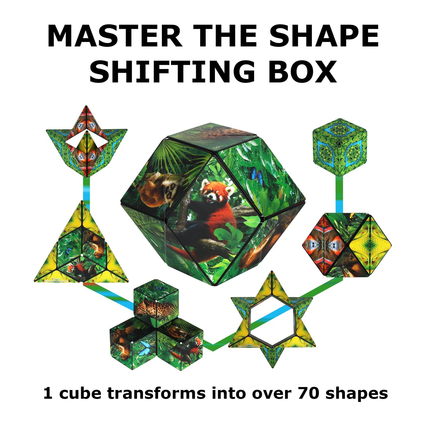SHASHIBO Shape Shifting Box - Award-Winning, Patented Fidget Cube w/ 36 Rare Earth Magnets - Transforms Into Over 70 Shapes, Download Fun in Motion Toys Mobile App (Wild Series - Jungle)