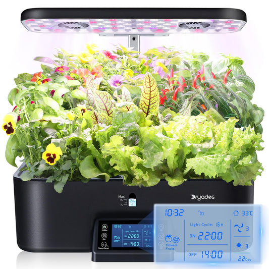DRYADES 17-Pods Hydroponic Growing System with Dual Fans 24W Full-Spectrum Grow Light & Smart Control Panel for Indoor Gardening for Vegetables Herbs