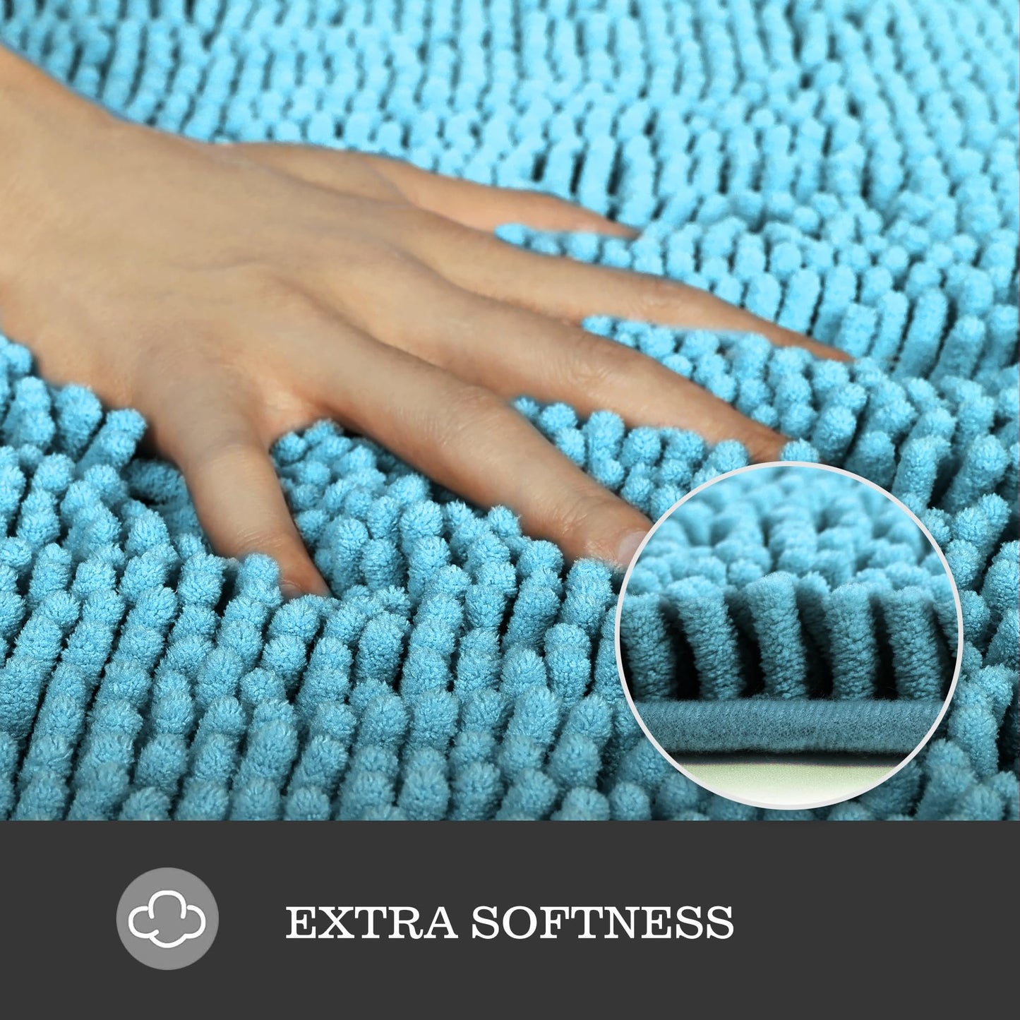 Yeaban Sky Blue Bathroom Runner Rugs 24"x72" Non Slip,Thick Chenille Long Bath Mat,Absorbent and Washable Extra Large Rug for Bathroom Floor,Tub,Shower and Sink