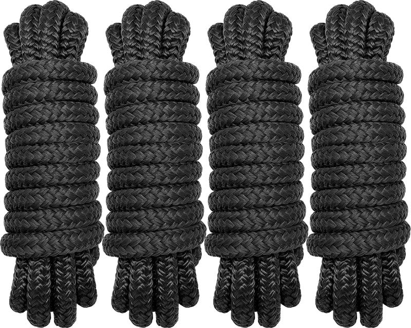 PACTHSD 1/2" x 8' Boat Fender Lines (4-Pack) - Double Braided Nylon Dock Lines for Boats - Marine Grade Fender Ropes with 10" Eye Loop - Soft, Durable Boat Accessories for Pontoon and Small Boats