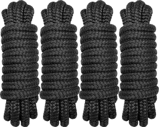 PACTHSD 1/2" x 8' Boat Fender Lines (4-Pack) - Double Braided Nylon Dock Lines for Boats - Marine Grade Fender Ropes with 10" Eye Loop - Soft, Durable Boat Accessories for Pontoon and Small Boats