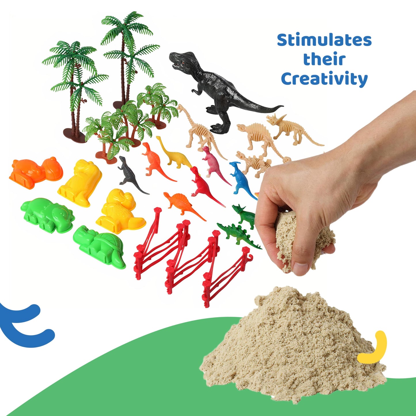 Dazmers DT6599 Dinosaur Kids Toys- Feels Like Magnetic Sand - Complete Set with MOlds and Toys - Safe, Sensory, for Children