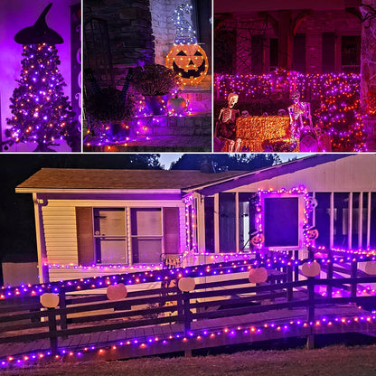 Halloween Decorations Outdoor Solar String Lights Orange & Purple, Outside 2Pack Total 144ft 400 LED 8 Modes with Timer, IP44 Waterproof Spooky Gothic Lights for Party, Patio, Tree, Garden Decor