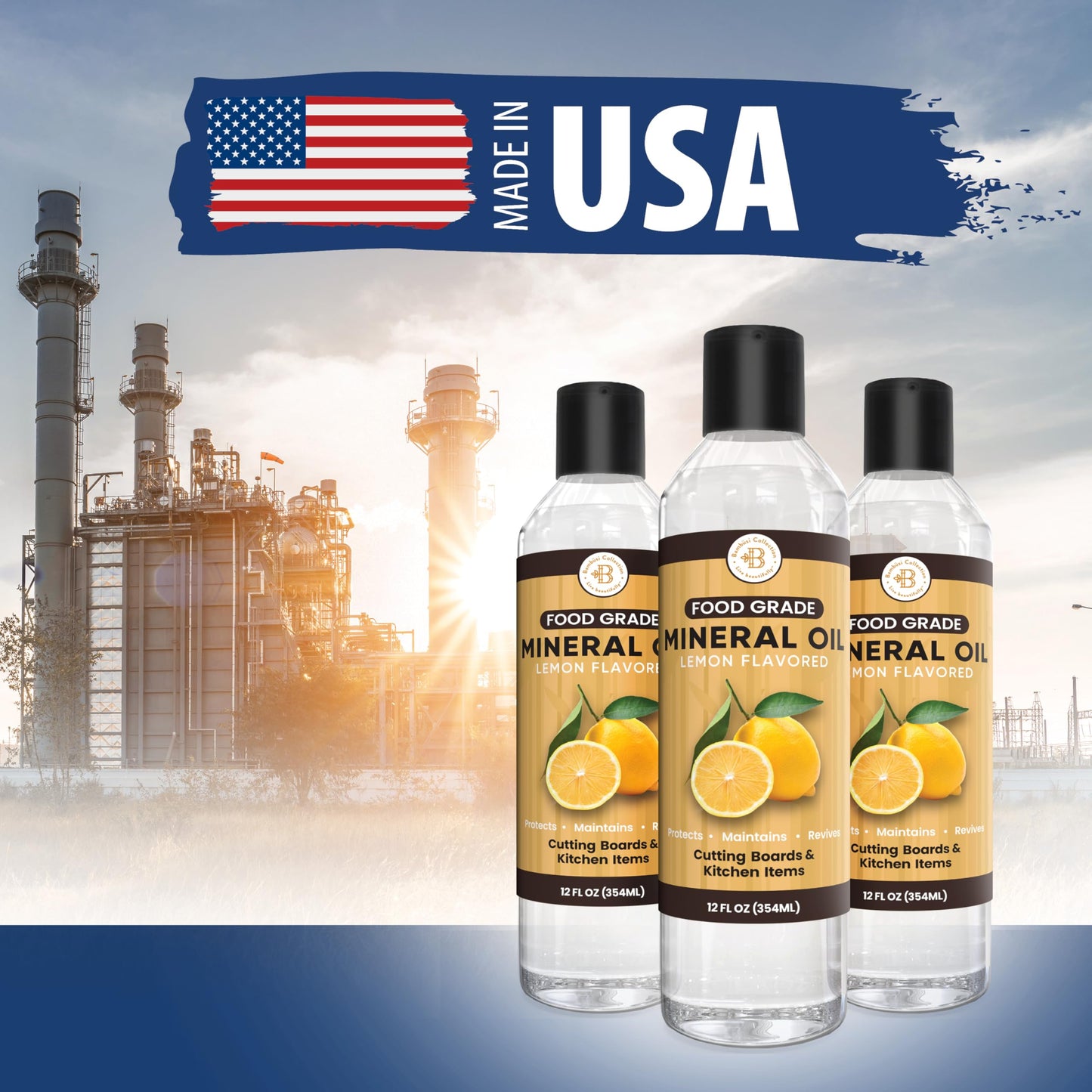 Food Grade Mineral Oil for Cutting Boards - 12 oz Lemon Enriched Butcher Block Oil & Wood Conditioner for Bamboo, Teak, Utensils, Marble, Soapstone, Restores & Protects, Made in USA