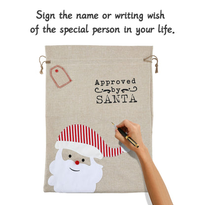 LessMo Christmas Santa Sack, Large Canvas Gift Bag with Drawstring, [Place to Write Wishes] Reusable Personalized Best Gift, for Xmas Package Storage, Christmas Party Supplies Favors
