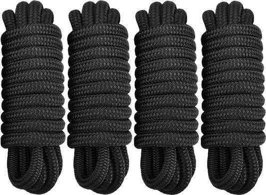 PACTHSD 4 Pack 1/2" x 20' Dock Lines - Marine Grade Nylon Boat Ropes with 12" Eyelet for Docking and Mooring - Double Braided Boat Lines, High Strength, Easy Handling, Fray Resistant - Black