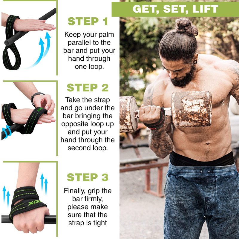 RDX Weight Lifting Straps Figure 8, Anti Slip Strap with Cuffs Wrist Support for Gym Workout Deadlift Powerlifting Bodybuilding Weightlifting, Fitness Strength Training, Hand Bar Grip for Men