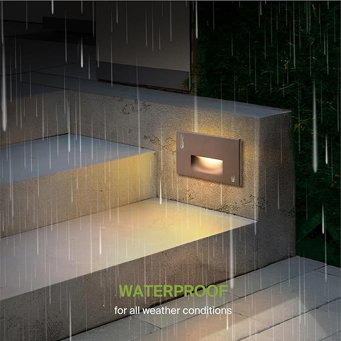 ASD LED Recessed Step Light Fixture, Outdoor & Indoor Stair Tread Lighting | 3CCT, Dimmable, Waterproof, ETL Listed | 3W 120LM 3000K-5000K 120V | Staircase Hardwired Illumination | Dark Bronze