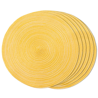 FunWheat Round Braided Placemats Set of 6 Place mats for Dining Tables Woven Heat Resistant Table Mats 15 inch (Yellow)