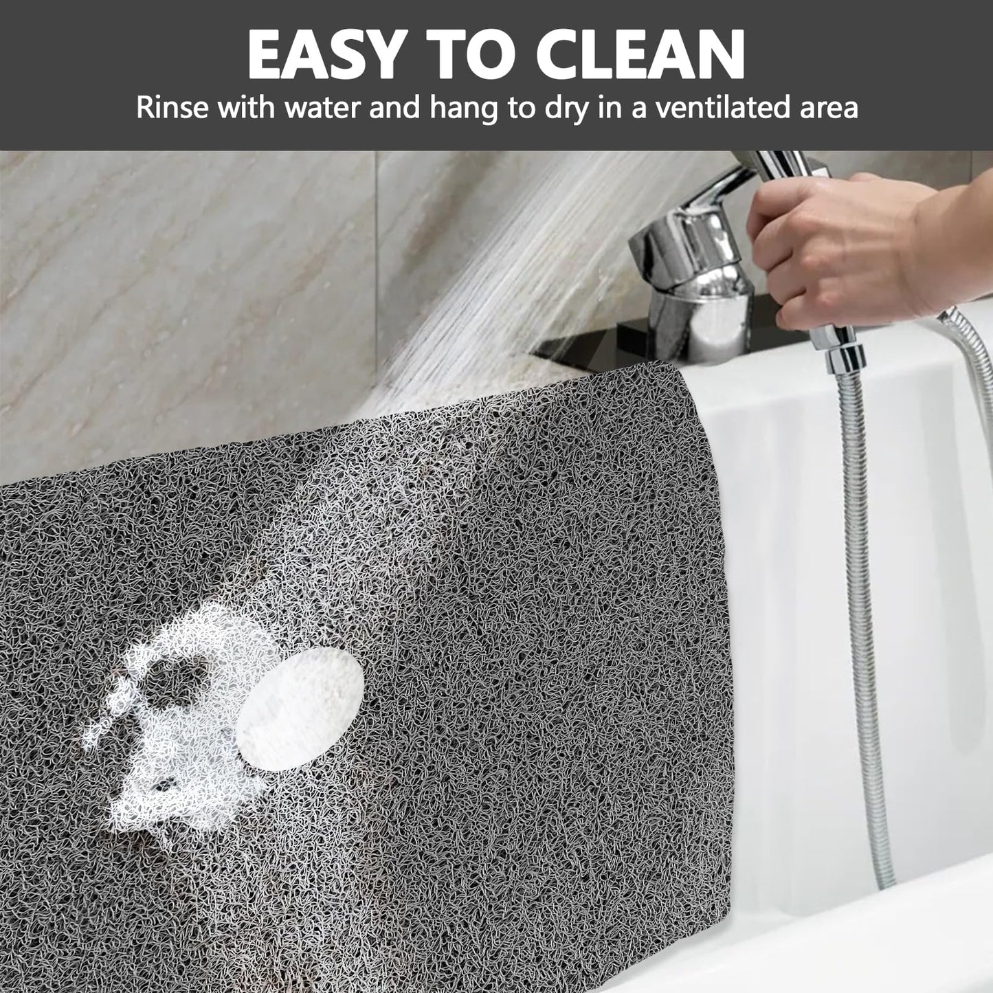 Square Shower Mat Non Slip: 36 x 36 Inch Extra Large Loofah Shower Mats for Inside Shower - Anti Slip Shower Stall Matt with Drain Hole in Middle