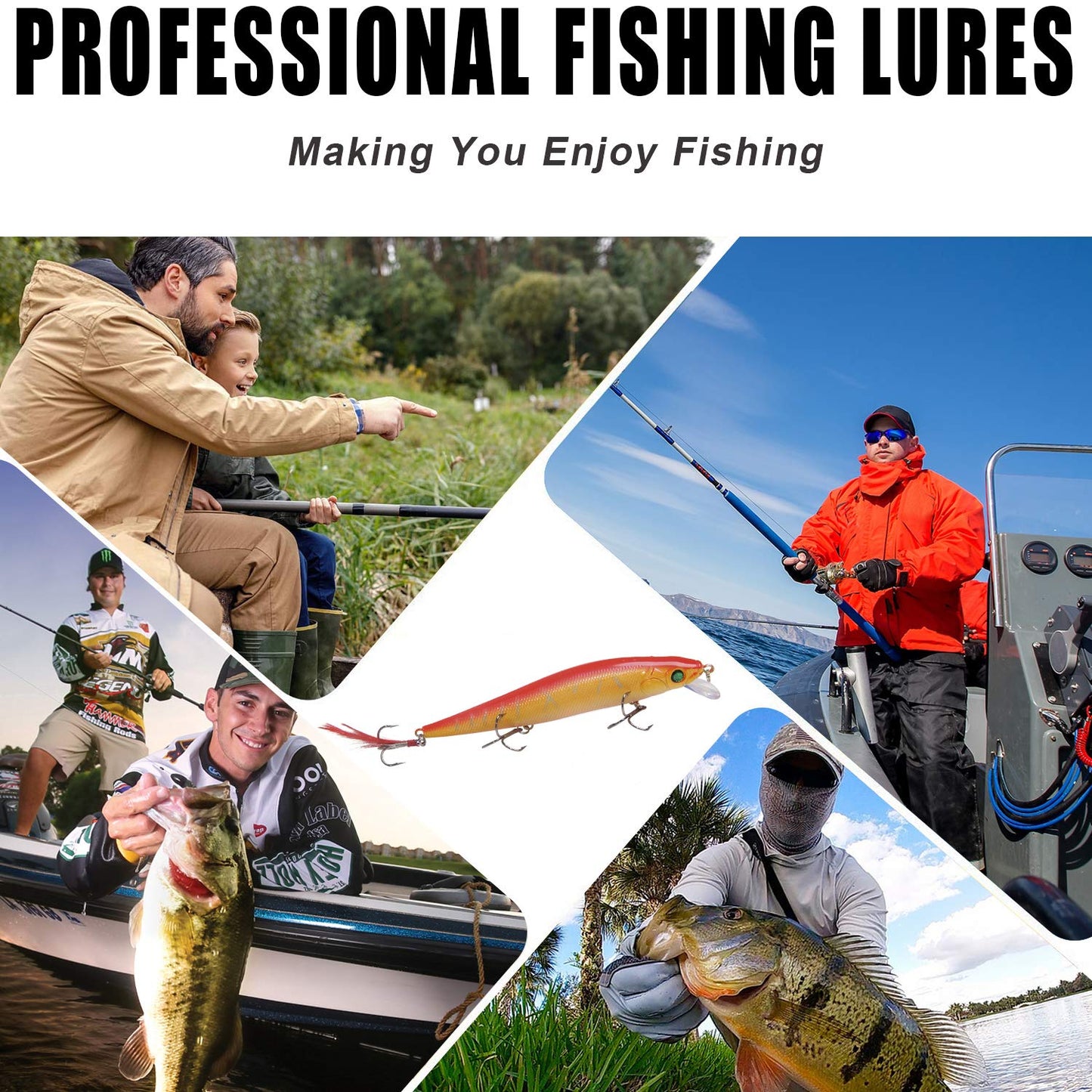 Fishing Lures Kit Crankbait Minnow Hard Bait Set Deep Diving Jerkbait Swimbait Popper Pencil Walleye Lures Artificial Fishing Bait for Bass Trout Redfish Saltwater Freshwater Fishing Lure