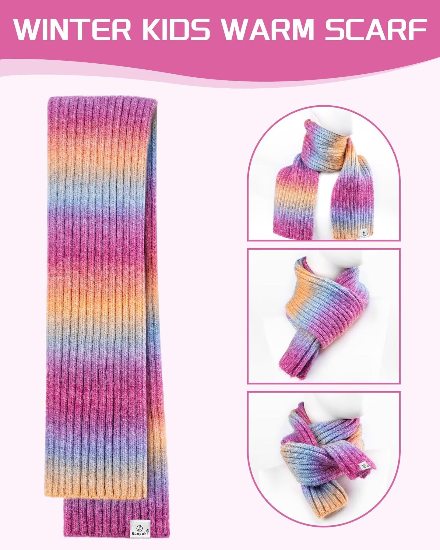 Kids Winter Beanie Gloves Scarf Set,Girls Toddler Winter Hat With Pom Neck Warmer Gaiter Mittens Fleece Lined Set Christmas Gift for Kids
