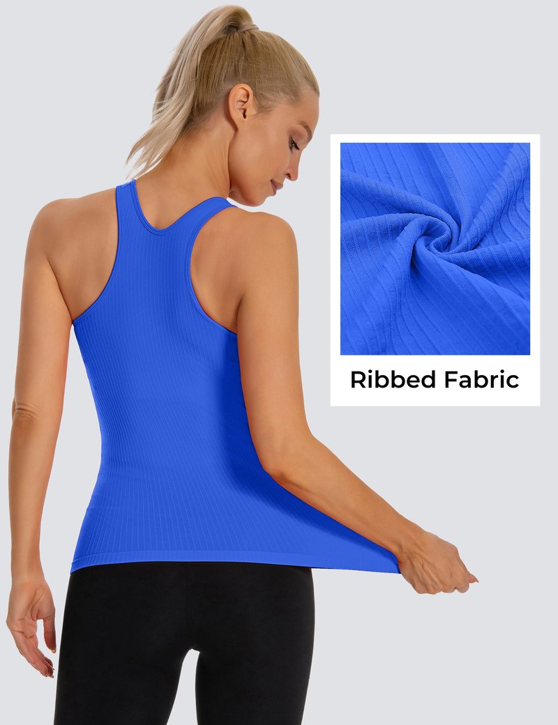 MathCat Seamless Workout Tank Top for Women with Built in Bra, Padded Racerback Ribbed Athletic Yoga Camisole (XS-XL)