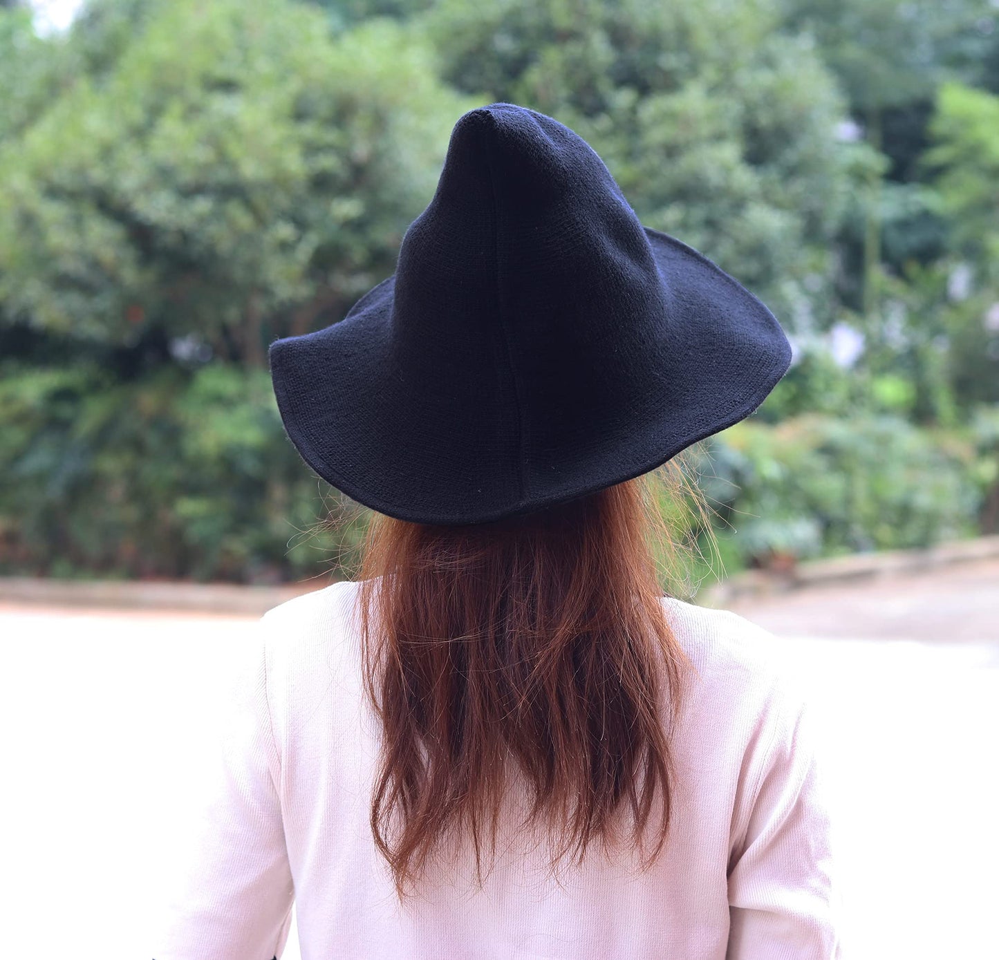 Bestjybt Women Halloween Witch Hat Wool Knitted Cap for Party Masquerade Cosplay Costume Accessory Daily (Black)