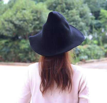 Bestjybt Women Halloween Witch Hat Wool Knitted Cap for Party Masquerade Cosplay Costume Accessory Daily (Black)