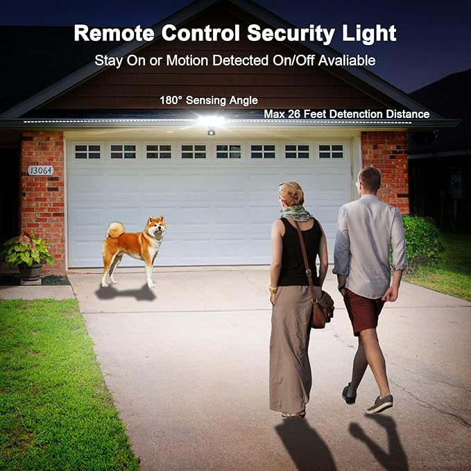 EMANER Outdoor Security Light Remote Control, Dusk to Dawn 280W Equiv. Motion Sensor Floodlight, Keep On or Motion Activated, Tunable White, 110V Dimmable Wall Light for Garage (Black, 1-Pack)