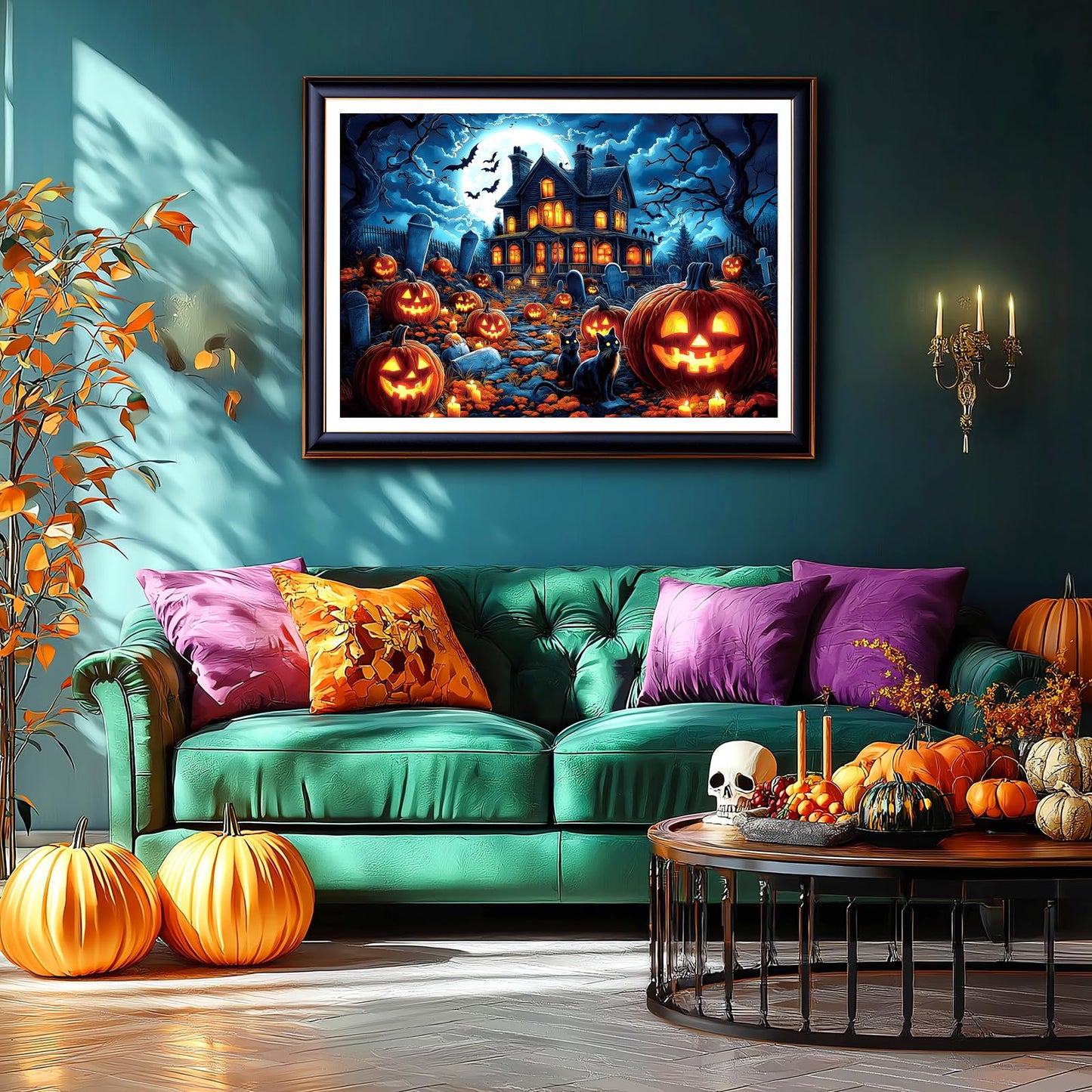 Halloween Haunted House 1000 Piece Jigsaw Puzzle for Adults - Spooky Night Graveyard Scene Challenging 1000-Piece Puzzle for Adults & Teens - Premium Quality with Reference Poster