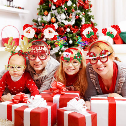 Max Fun 24 Pieces Christmas Glasses Frame and Headbands Set with 24 Cute Designs Exquisite Decoration Accessories for Christmas Parties Holiday Favors and Photo Booth