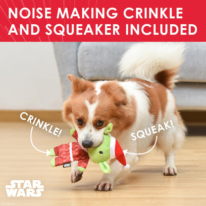 STAR WARS for Pets Holiday 9" YODA Elf with Flat Body Pet Toy, with Crinkle & Squeak | 9” Plush Squeaker Holiday YODA Pet Toy Toy for Dogs | Dog Stocking Stuffers