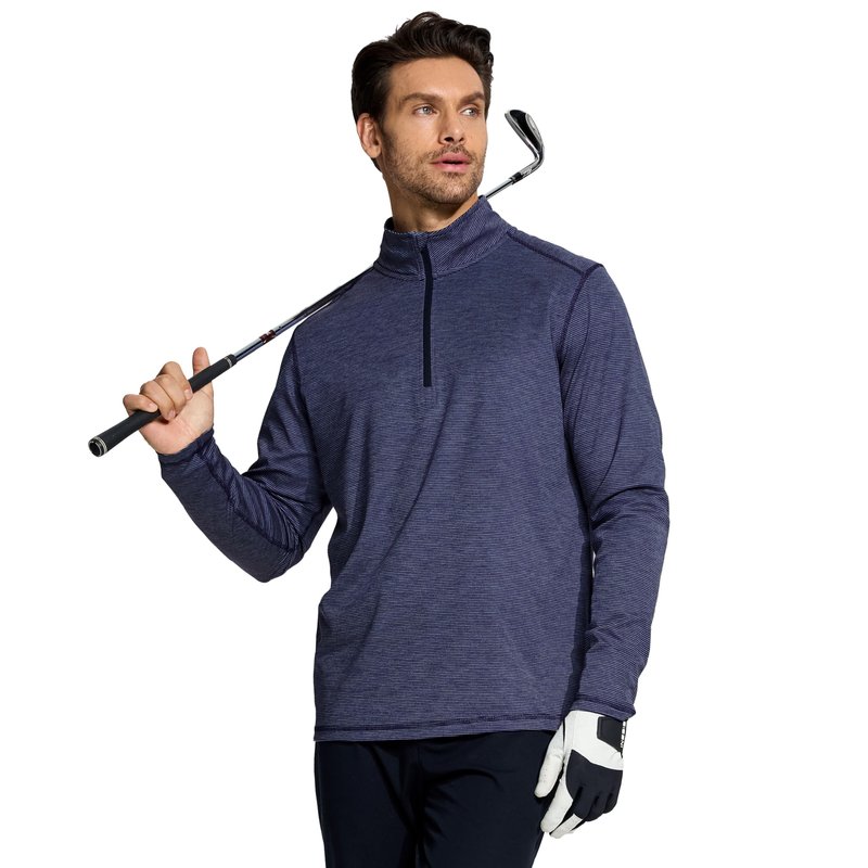 M MAELREG Mens 1/4 Zip Pullover Striped Mock Neck Lightweight Melange Golf Half Zip Sweatshirts for Men