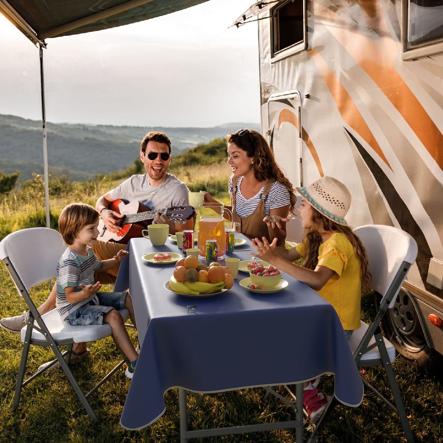 Exquisite Dark Blue Vinyl Tablecloths - 54 in. x 108 in. - Pack of 1 Rectangle Tablecloth with Flannel Backing - Plastic, Reusable & Waterproof