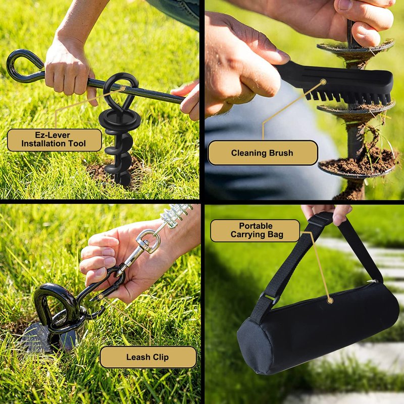 Eurmax USA Heavy Duty Dog Tie Out Stake, No-Tangle In Ground Anchor Runner for Large Dogs up to 210 Lbs - Perfect for Yard, Beach and Camping (Medium,Orange)