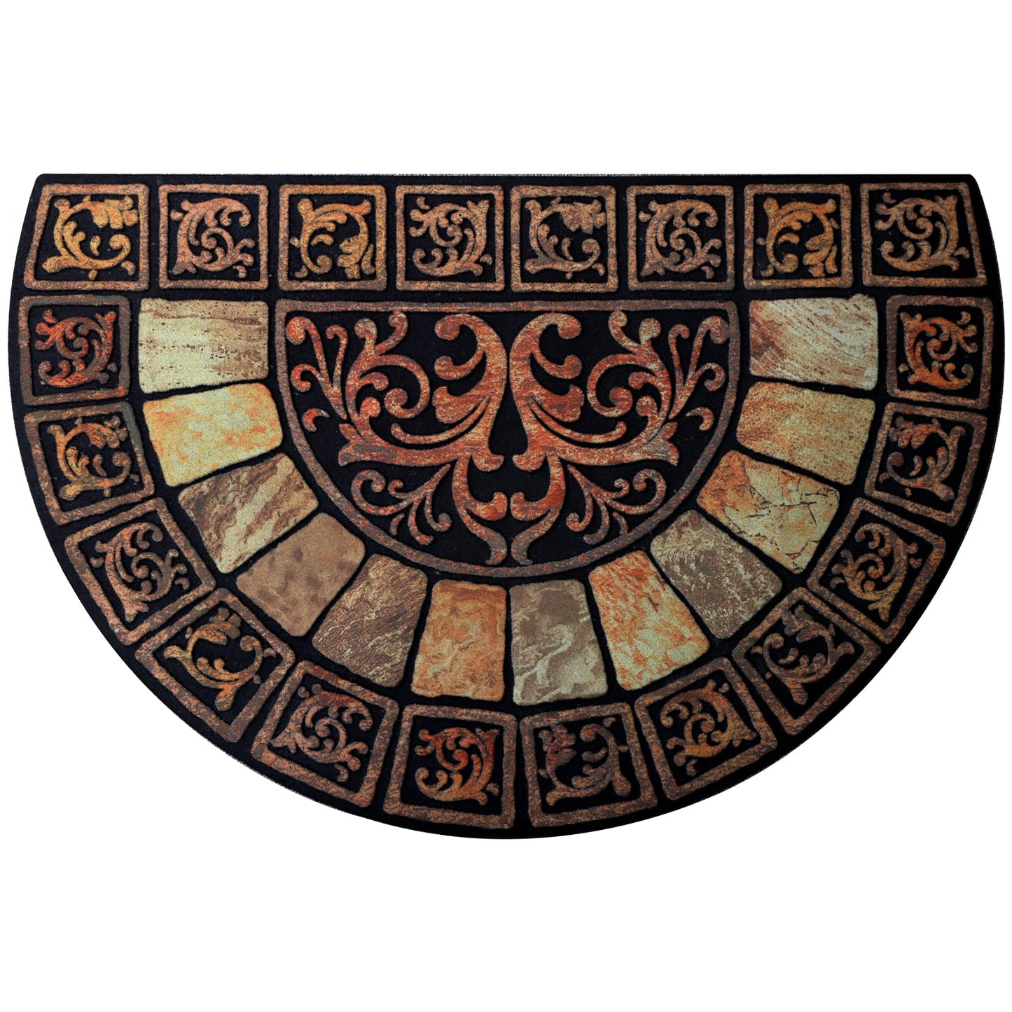 Cedilis Half Round Door Mat, 24 x 36 Inch Front Door Mat, Semi Circle Non-Slip Outdoor Door Mats, Half Circle Rug for Outside Entry, Heavy Duty Rubber Doormat, Low-Profile Welcome Entrance Way Rug