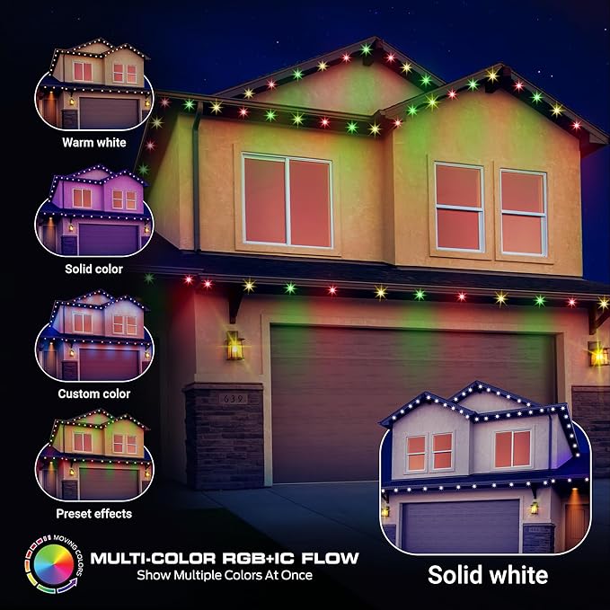 Monster Smart Permanent Outdoor Lights, 200ft, 144 LED Eaves Lights, RGB+IC+WW, Weather & Water Resistant, App & Voice Control, Compatible with Alexa & Google, Halloween, Christmas, Year-Round