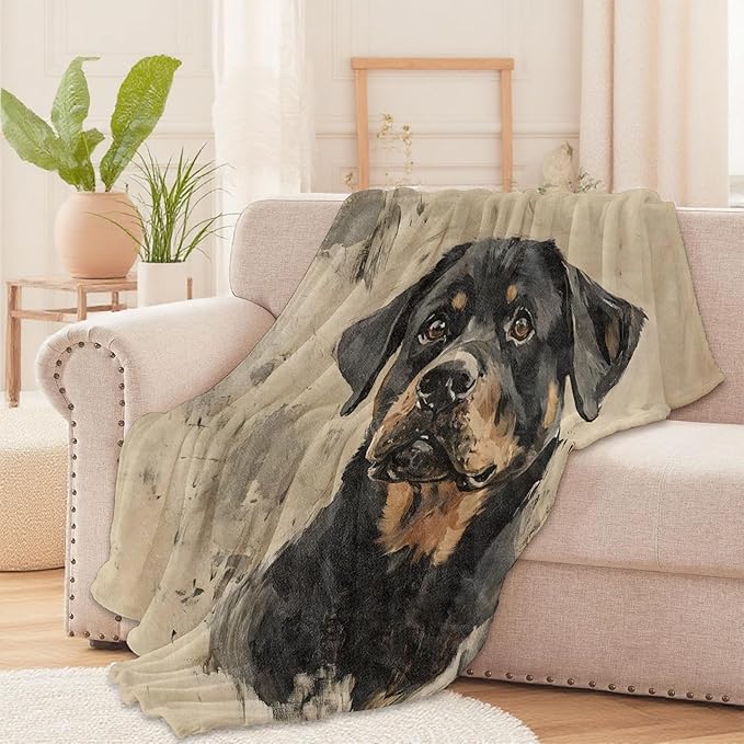 Rottweiler Dog Throw Blanket for Boys Girls Kids Adults Women, Fuzzy Warm Soft Cozy Flannel Blankets Gifts for Bedroom, Couch, Travel, Home Decor 40x50 in