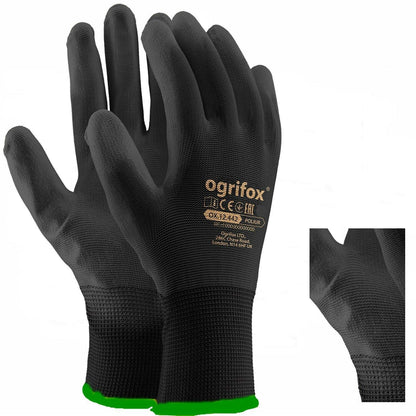 24 Pairs PU Coated Black Nylon Work Gloves. Gardening, Builders, Mechanic (S (7))