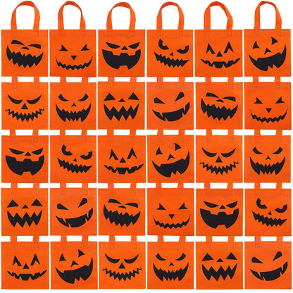 Elcoho 30 Packs Halloween Trick or Treat Non-woven Bags Pumpkin Bag Party Goody Tote Bags Gift Bag (Orange)