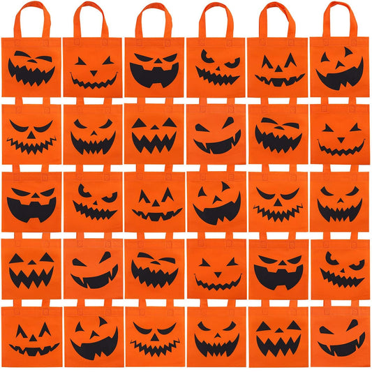 Elcoho 30 Packs Halloween Trick or Treat Non-woven Bags Pumpkin Bag Party Goody Tote Bags Gift Bag (Orange)
