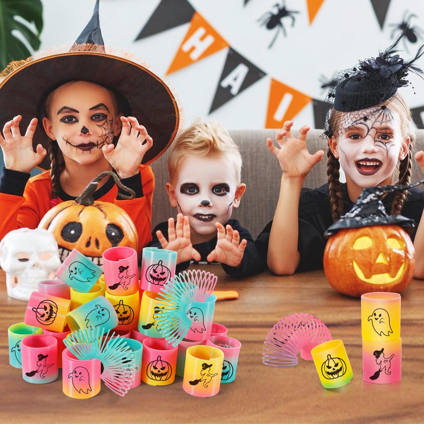 CLEVERZONE 36 Packs Spring Rainbow Magic Fidget Stress Coil Mini Springs Bulk Toys Party Favor Birthday Carnival Prize Goodie Bag Stuffers For Kids Boys Girls (Halloween)