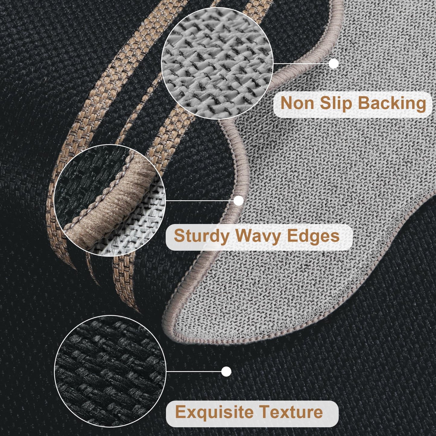LORWER Easy Jute Black Kitchen Rug, 2x3 Front Door Mat Washable Non Slip Small Entryway Rug, Indoor Outdoor Farmhouse Scalloped Doormat for Bathroom Doorway Porch
