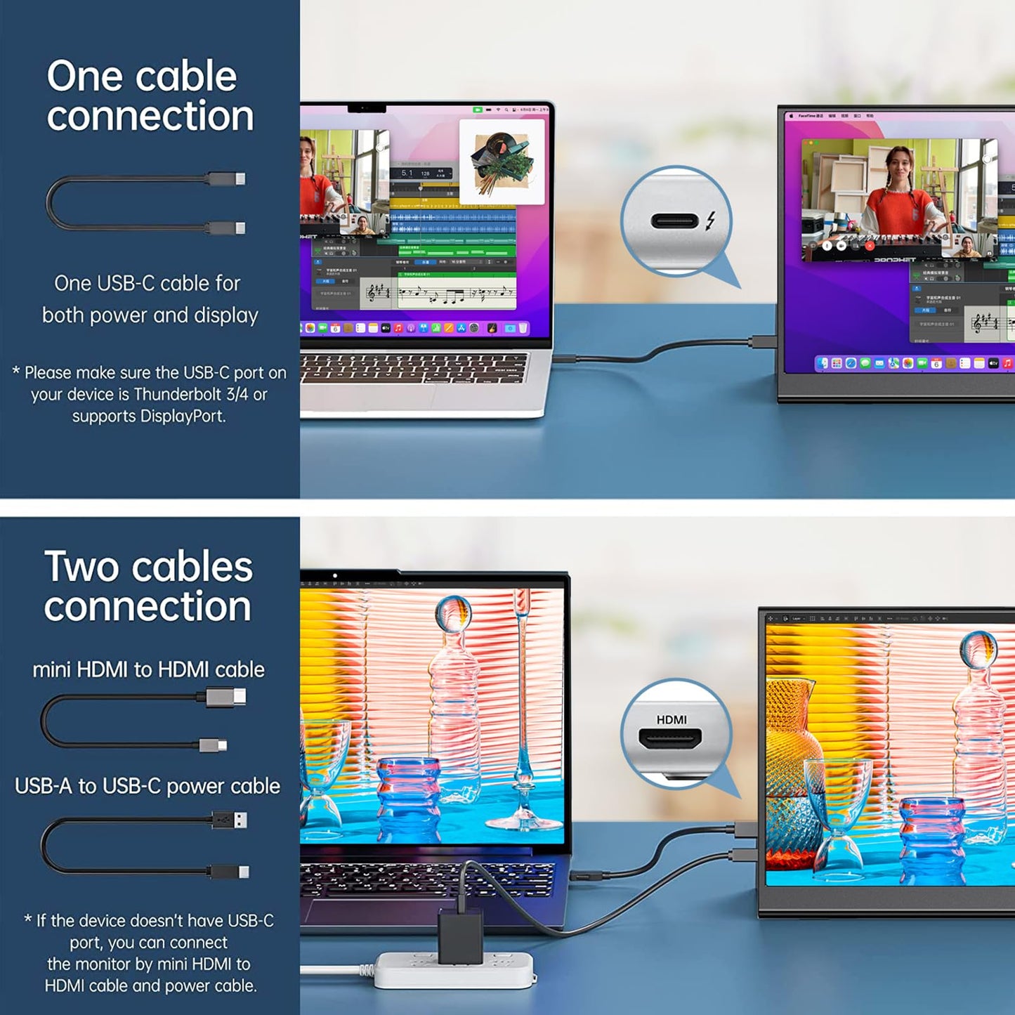 Portable Monitor 15.6 Inch 1080P USB-C HDMI Ultra-Slim Travel Monitor with Kickstand, for Laptop, PC, Mac Phone, PS, Xbox, Swich IPS Ultra-Thin Zero Frame Gaming