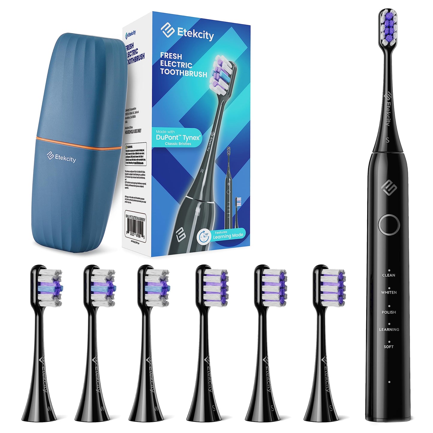 Etekcity Unisex Electric Toothbrush for Adults and Kids, Corded, White, 5 Modes, 2-Minute Timer, 3-Hour Battery Life, Travel Case
