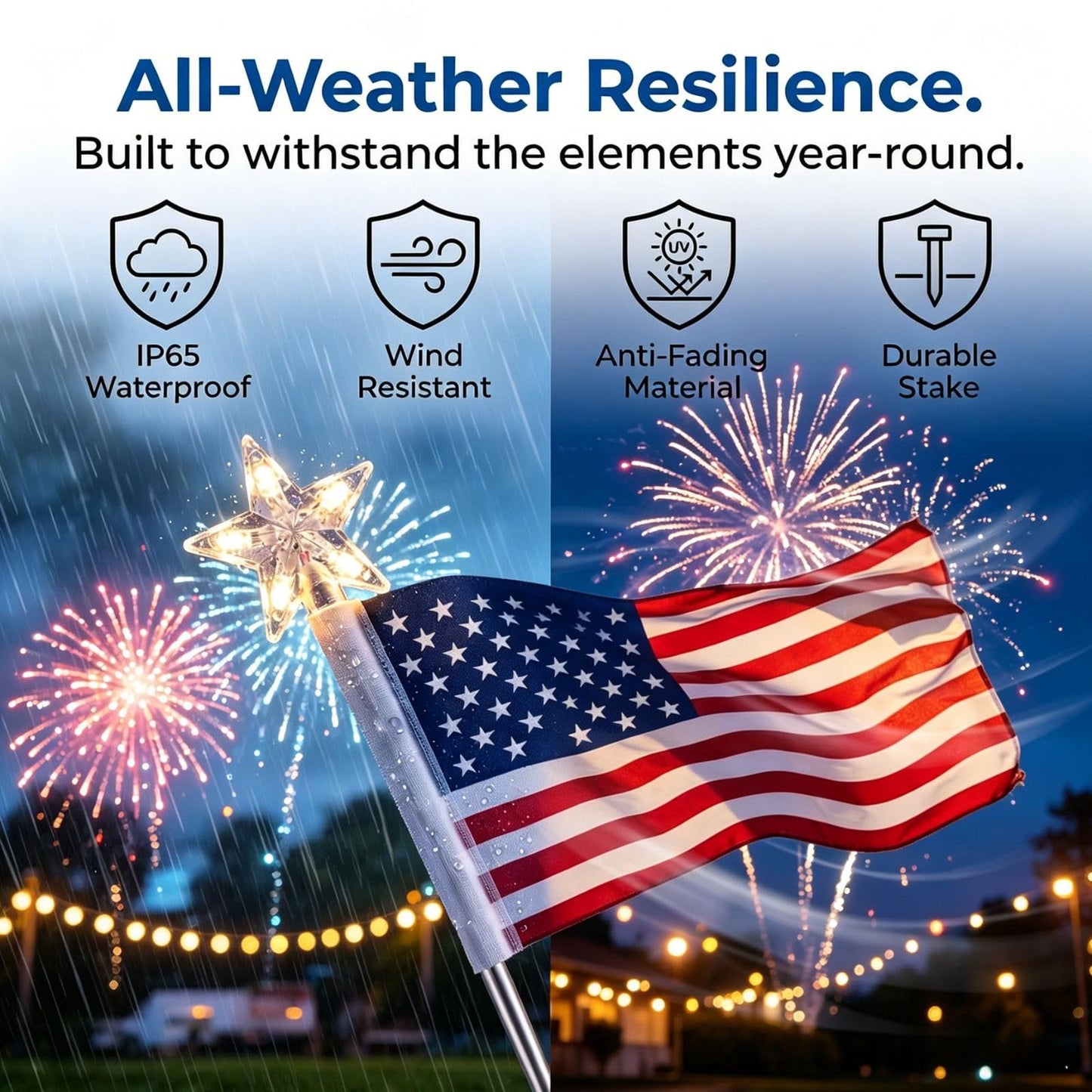 Solar American Flag Light Set, 8 Pack American Flags Pole Pathway Lights, Patriotic Waterproof LED Outdoor Yard Garden with 8 Lighting Modes for 4th of July Decoration (Flag Lights 1 Set)