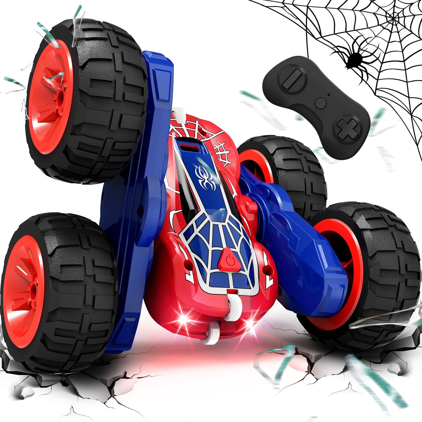 Tecnock Spider Remote Control Car, 2.4GHz RC Cars with USB-C Easy Charging, 4WD Double Sided 360° Rotates & Flips RC Stunt Car, Toys Gift for Boys and Girls Ages 6-8, 8-12