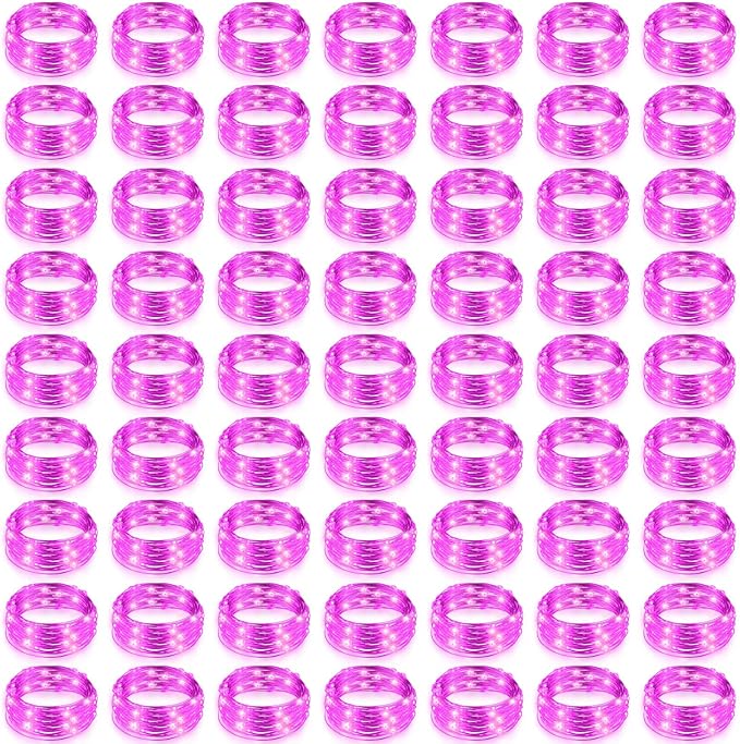 Hortsun 100 Packs Fairy Lights Battery Operated 3 Speed Modes, 7 Ft/ 2 M 20 LED Battery String Mini Waterproof Wire Twinkle Lights Bulk for Wedding Party Birthday Vases (Pink Light)