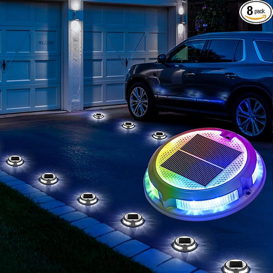 SOLPEX Solar Driveway Lights 8 Pack,Multi-Color Deck Light Outdoor IP68Waterproof,Solar Pathway Lights Outdoor for Dock,Sidewalk,Stair