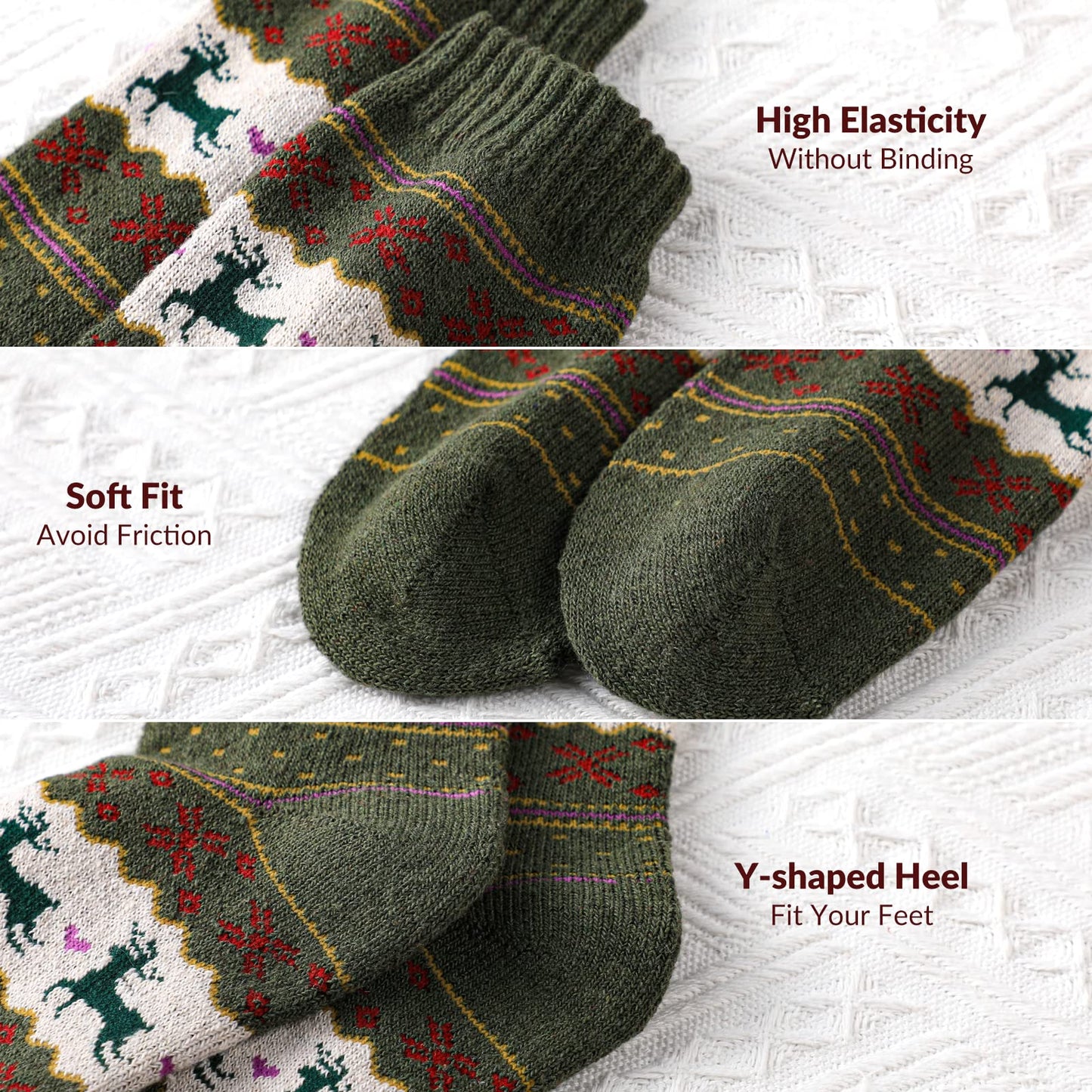Nimalpal Wool Socks for Women - Wool Socks Soft 5 Pairs Womens Sock, Winter Hiking Cozy Sock Warm, Furry Deer