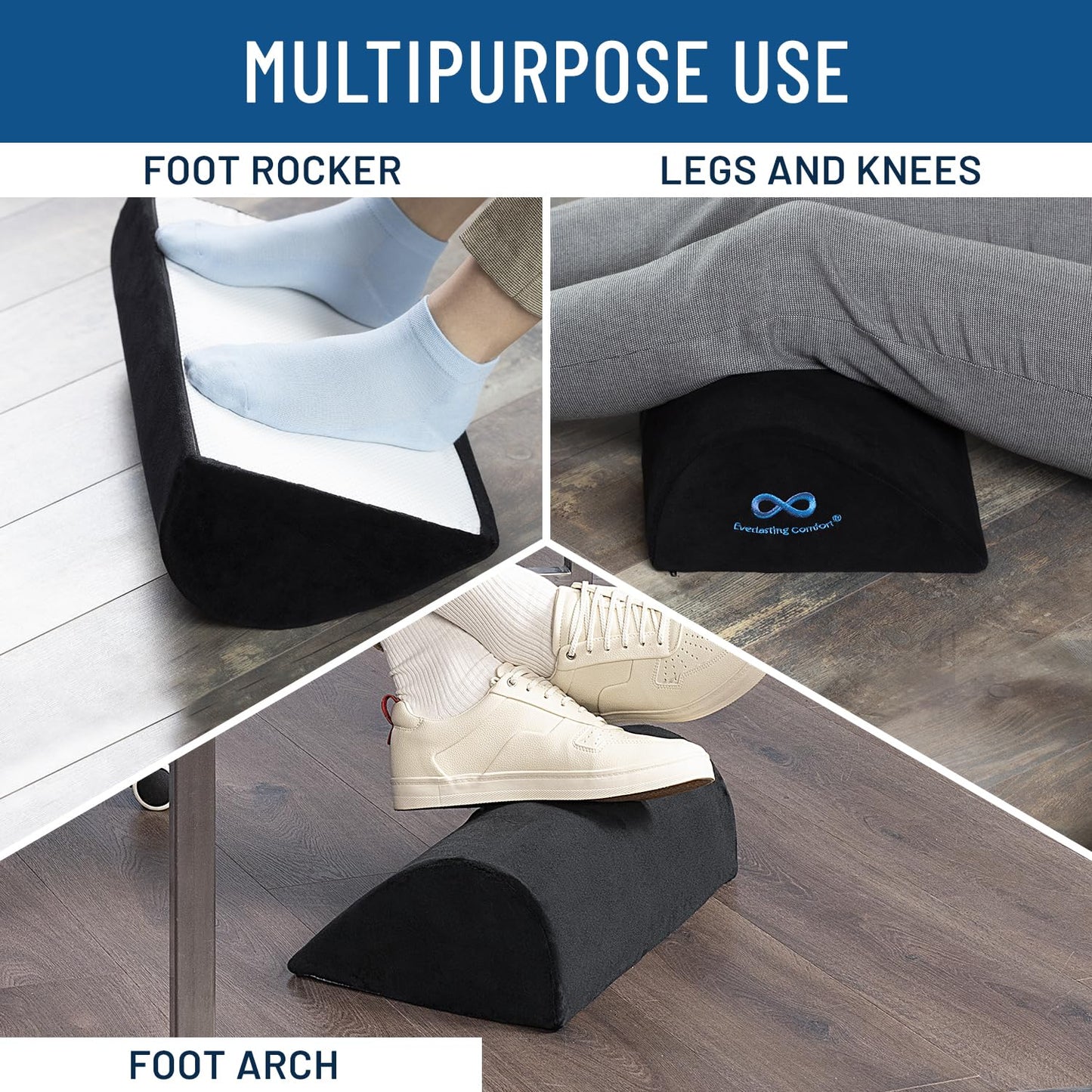 Everlasting Comfort Foot Rest Under Desk – Comfortable Memory Foam Footrest for Office & Home, Washable Cover, Non Slip Base, Adjustable Rocking Leg Rest, Gaming Desk Accessories